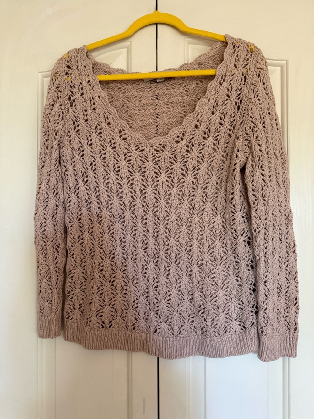 LOFT Womens Open Knit V-Neck Sweater - Blush
